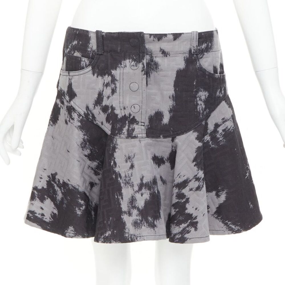 Fendi Monogram Denim Flared Skirt